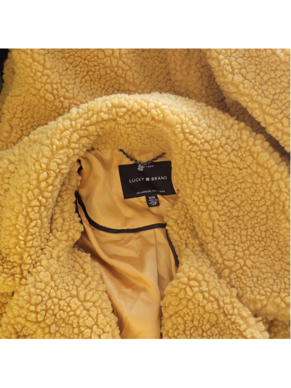 Lucky Brand M Teddy Jacket Fluffy Long Notched Collar Yellow Fuzzy Cozy Coat - Picture 10 of 13